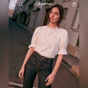 Sézane Bert Blouse in White Embroidered Size 36 Medium